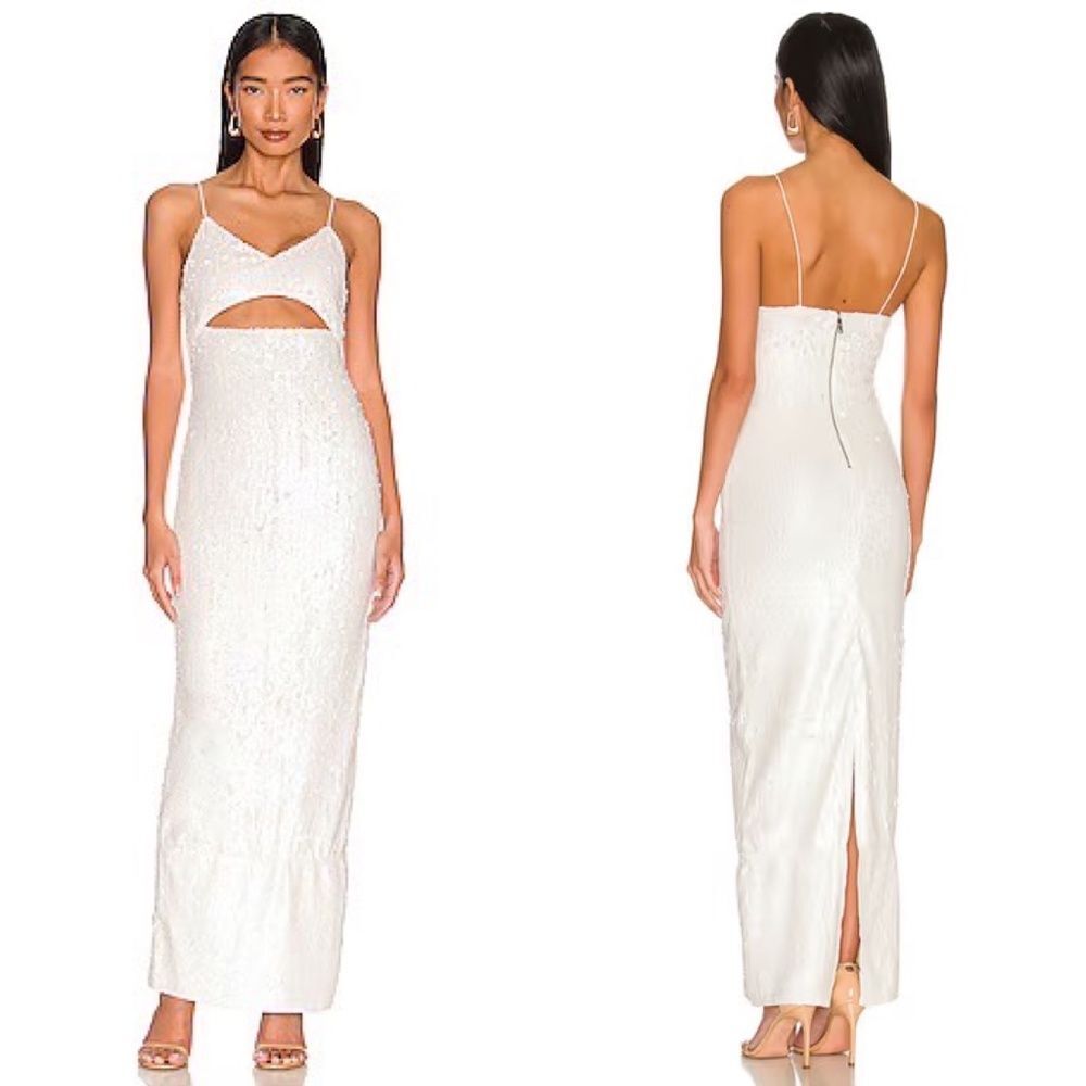 NWT Alice + Olivia Valli Cut Out Cami Dress - White Sequins | Size 4